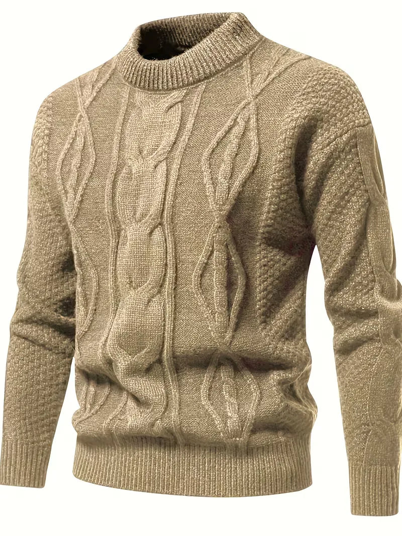 Gebreide heren trui met jacquard, crew-neck, lange mouw, comfortabele pasvorm, winter essentieel.