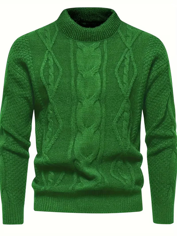 Gebreide heren crew-neck trui, jacquard design, lange mouw, comfortabele winterkleding.