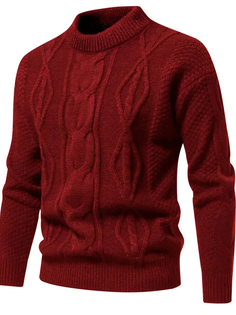 Casual heren crew-neck trui, gebreid jacquard, lange mouw, warme en stijlvolle wintermode.