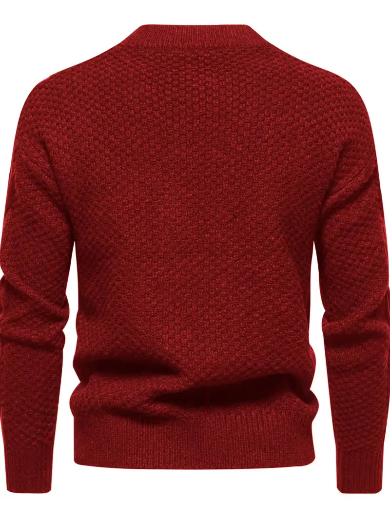 Zachte heren gebreide trui, jacquard patroon, ronde hals, comfortabel voor herfst/winter dagen.