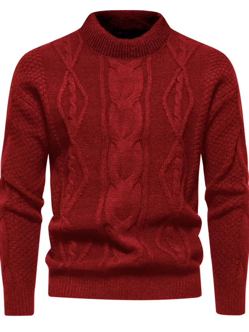 Heren warme trui, gebreid met prachtig jacquard patroon, crew-neck, casual en comfortabel.