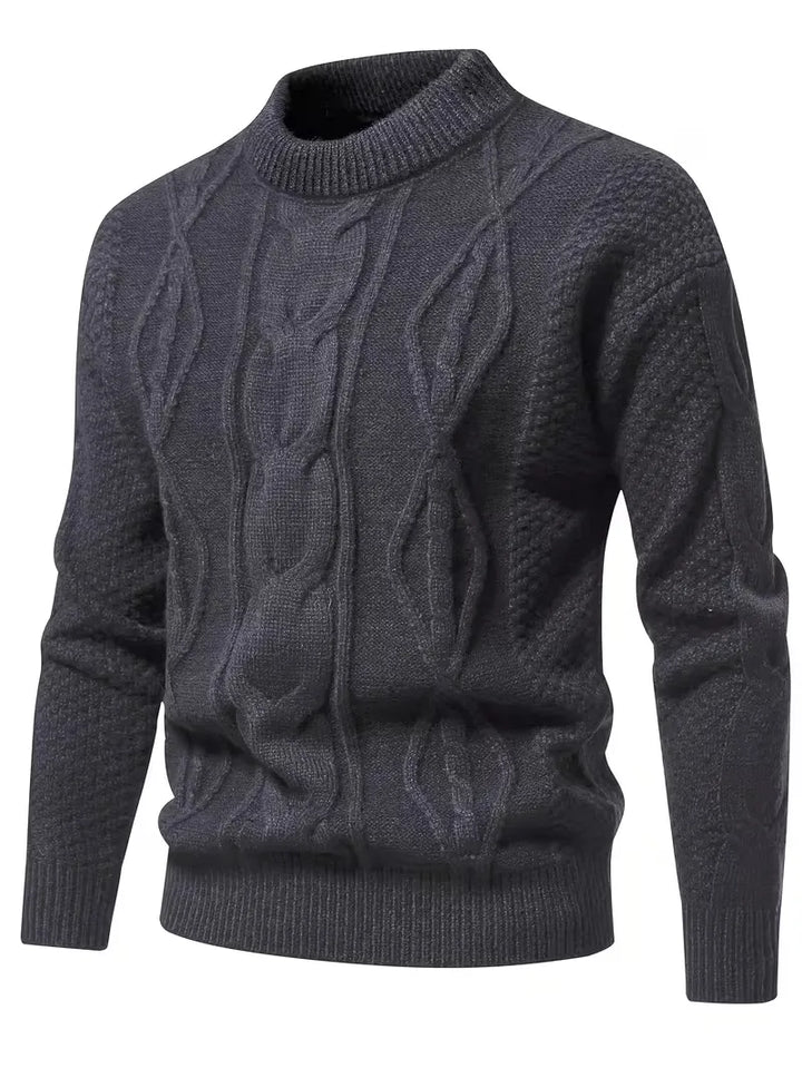 Comfortabele heren gebreide trui, jacquard patroon, ronde hals, lange mouw, casual en warm.