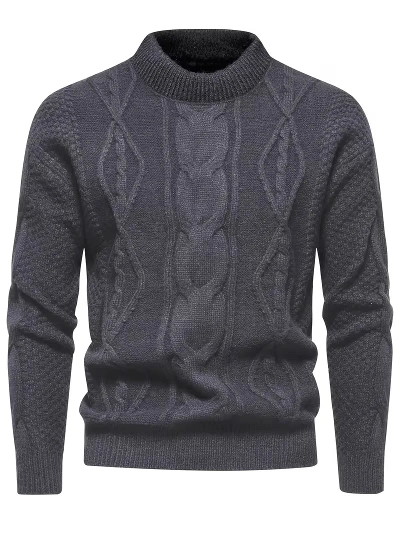 Modieuze heren trui, jacquard gebreid, crew-neck, ideaal voor herfst en winter, warme kleding.
