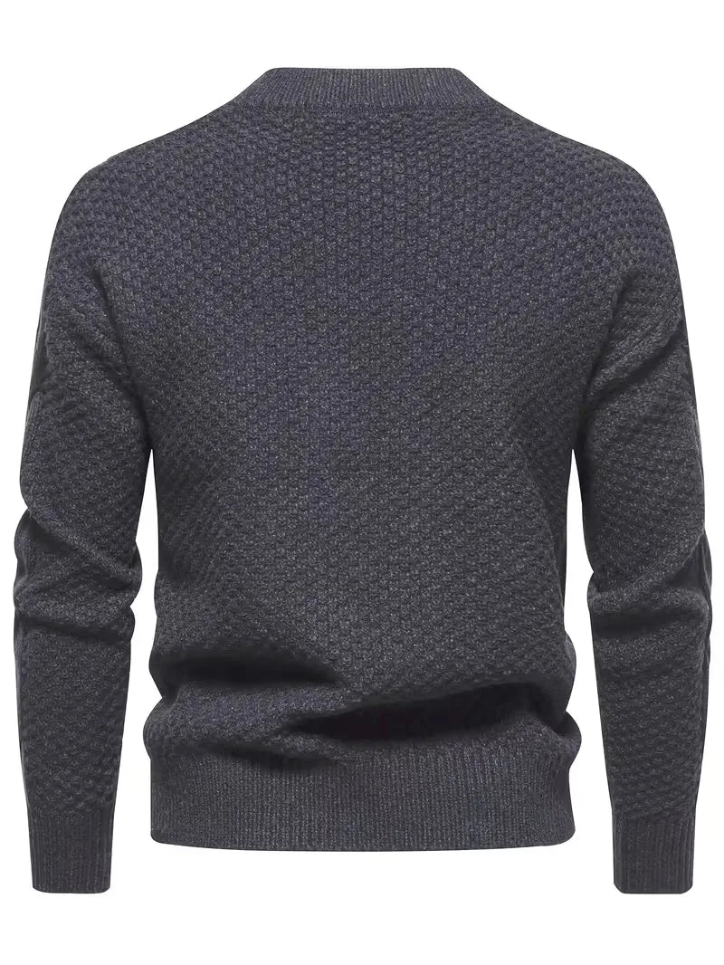 Heren trui met jacquard weefsel, gebreid, ronde hals, lange mouw, comfortabel voor de winter.