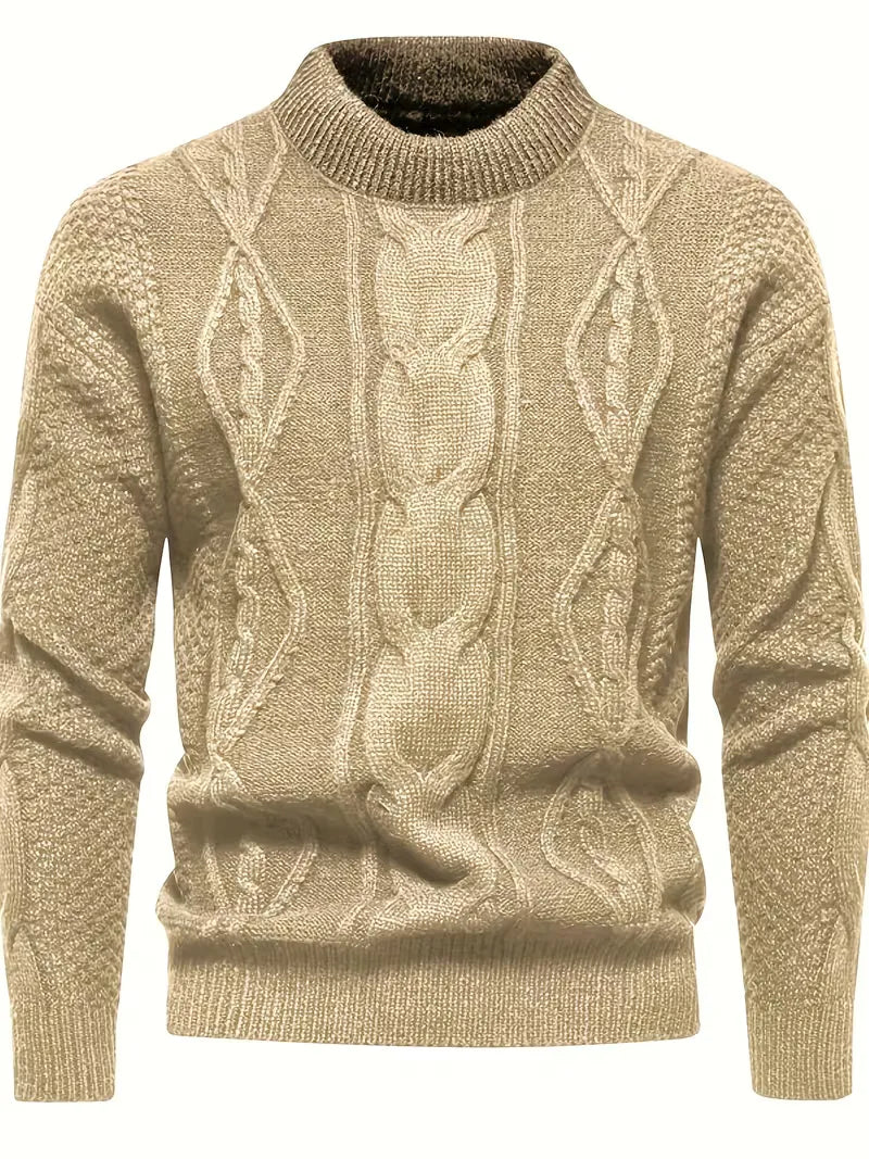 Stijlvolle heren jacquard trui, gebreid, ronde hals, warm en casual voor koude seizoenen.