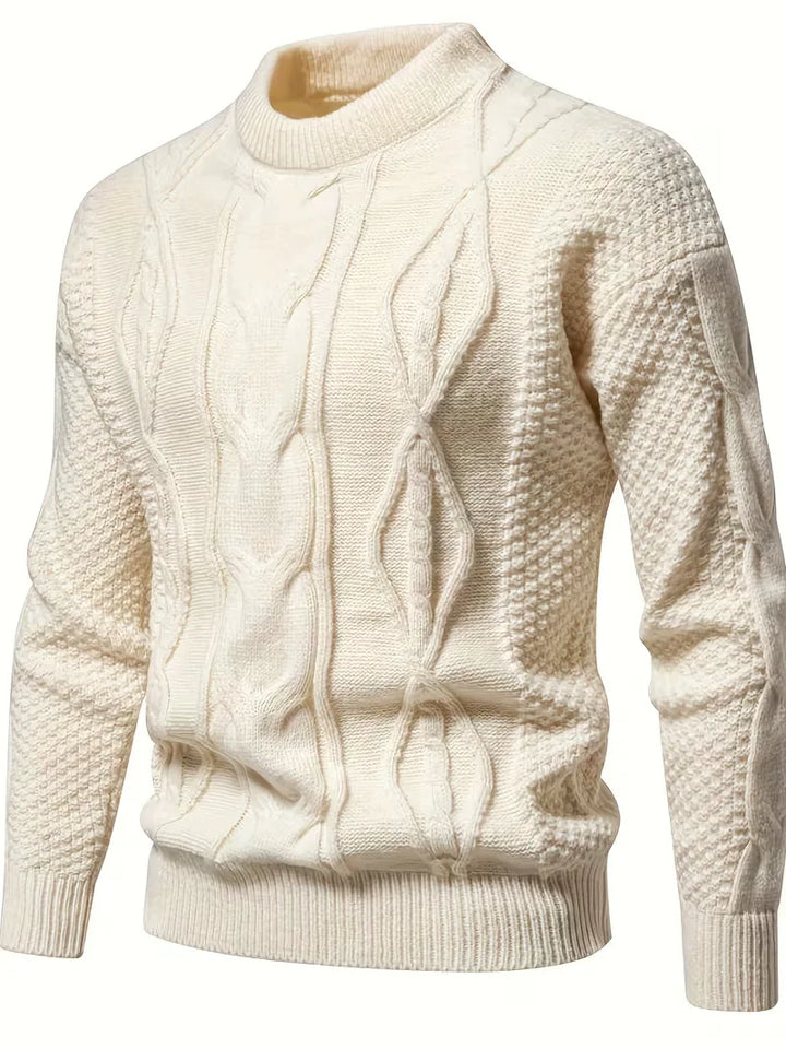 Modieuze heren crew-neck trui, jacquard gebreid, lange mouw, casual herfst/winter kleding.