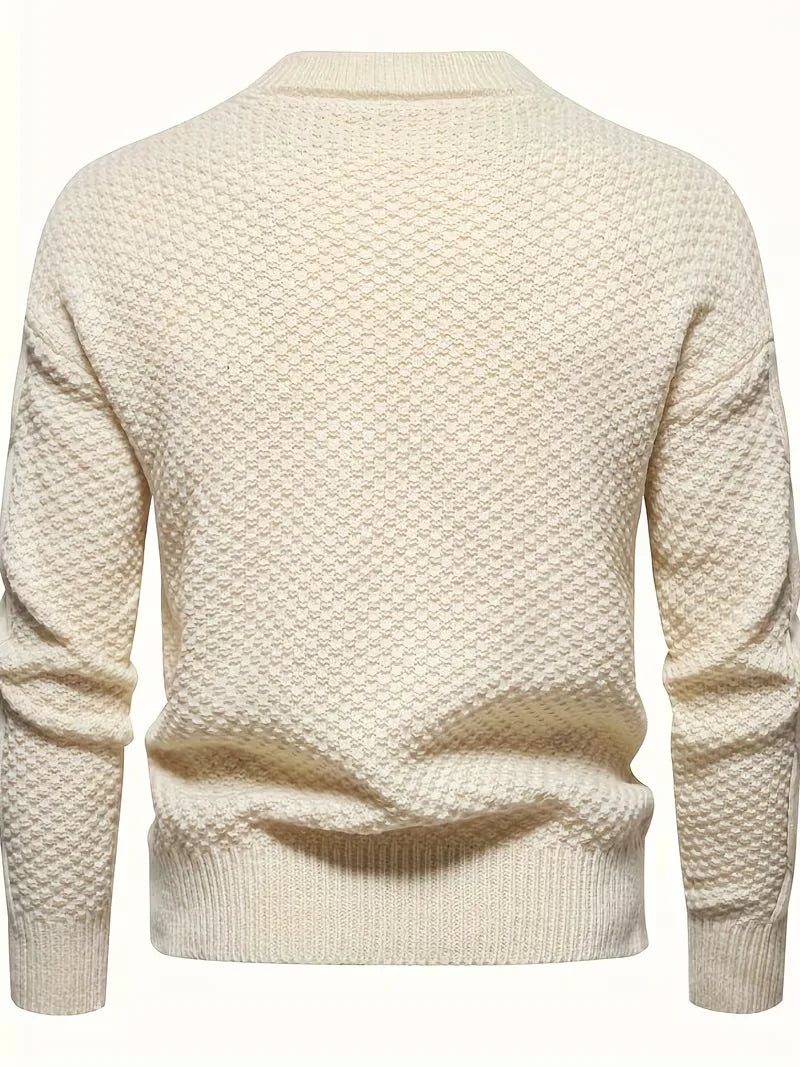 Heren herfst/winter trui, zachte gebreide stof, elegant jacquard patroon, ronde hals, casual.