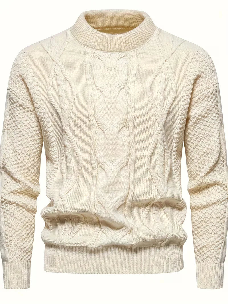 Warme heren trui, gebreid met uniek jacquard patroon, comfortabele crew-neck, wintermode.