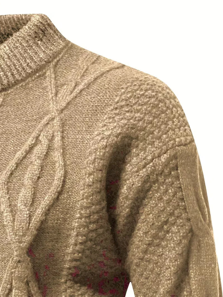Heren crew-neck trui, gebreid met gedetailleerd jacquard patroon, comfortabel en modieus.