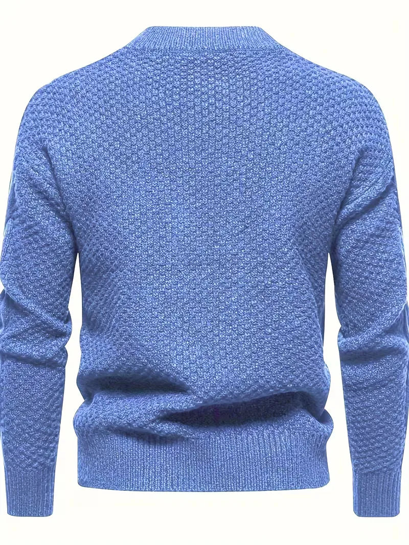 Heren winterse trui, gebreid jacquard, crew-neck, lange mouw, comfortabele pasvorm, casual.