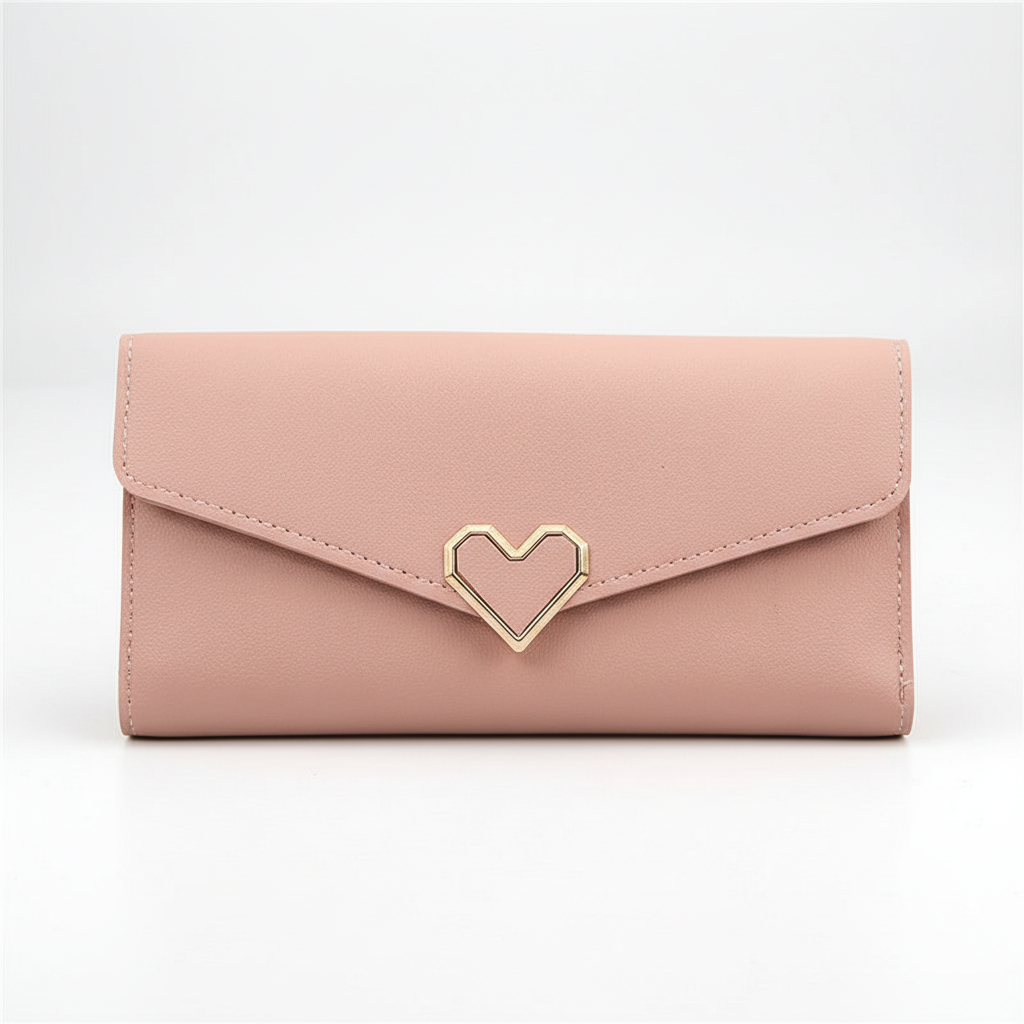 Modieuze lange dames portemonnee met liefdevol hartdetail, een trendy en praktisch accessoire voor haar.
