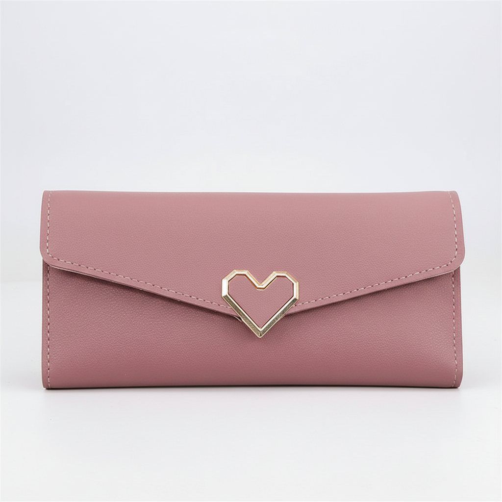 Goed georganiseerde lange dames portemonnee met stijlvol hartdetail, perfect voor al je pasjes en contant geld.