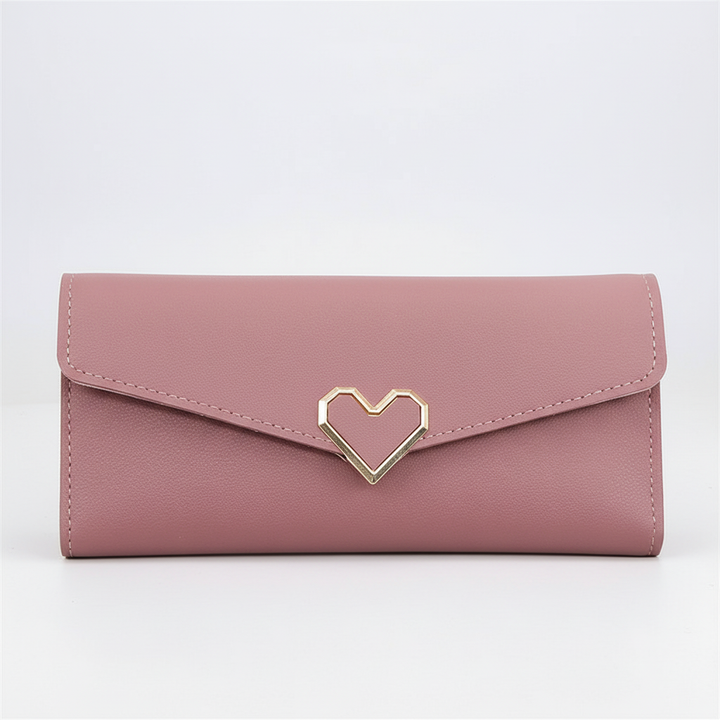 Goed georganiseerde lange dames portemonnee met stijlvol hartdetail, perfect voor al je pasjes en contant geld.