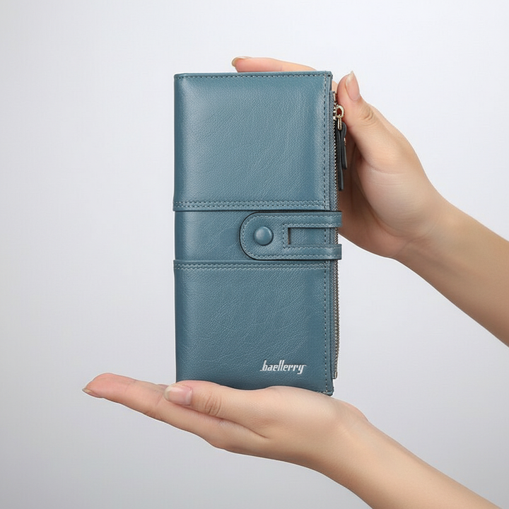 Ruime lange portemonnee voor dames met twee ritsvakken, perfect voor overzichtelijk organiseren van pasjes en contant geld.