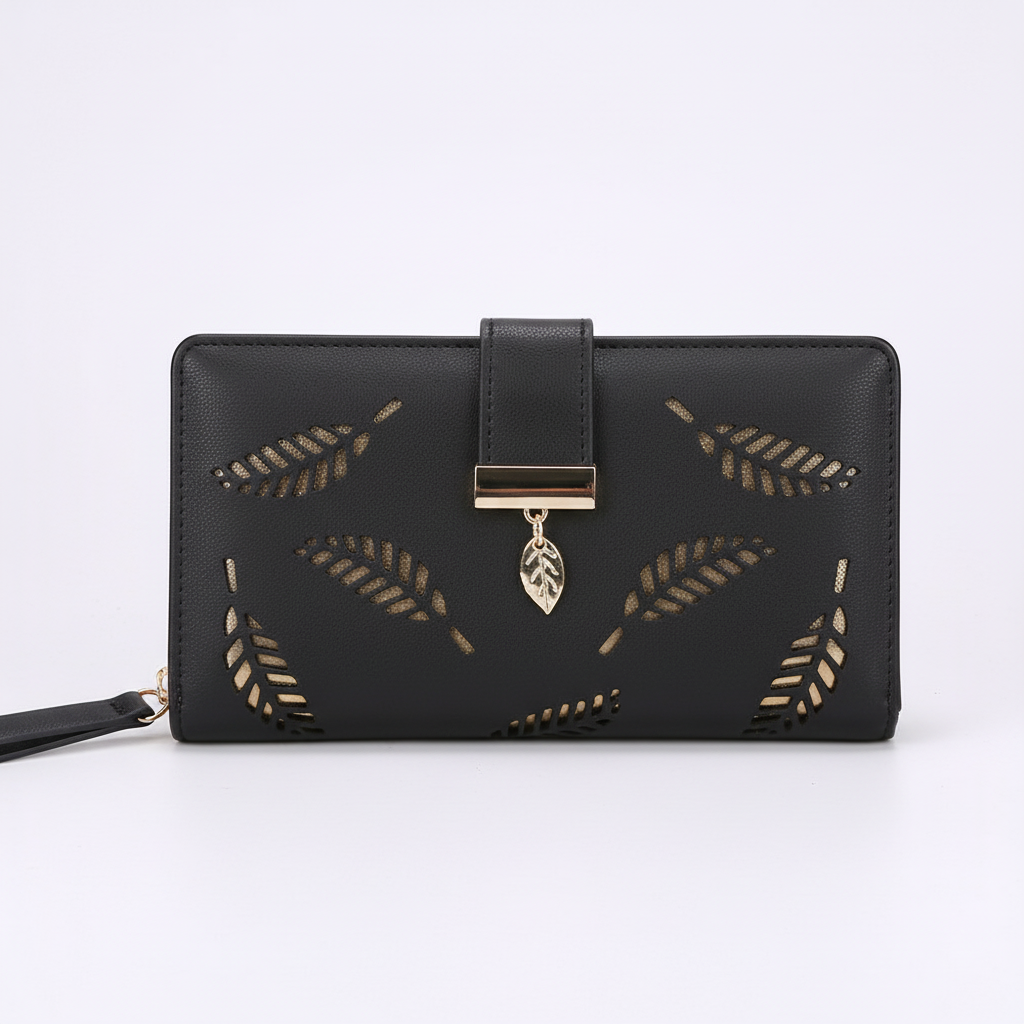 Functionele lange portemonnee voor dames, met ruimte voor pasjes, contant geld en muntgeld.