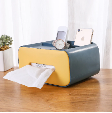 Compacte multifunctionele opbergdoos voor tissues en bureau-accessoires, bespaart ruimte op je werkplek.