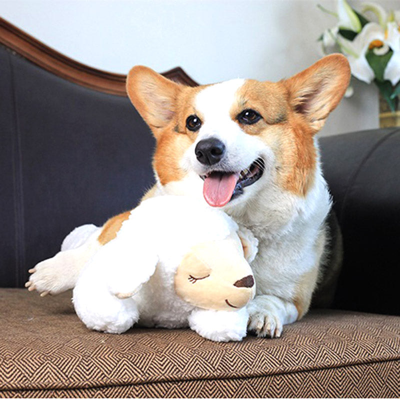Schattige puppy knuffel met ingebouwde hartslag, perfect voor het geruststellen van jonge huisdieren.