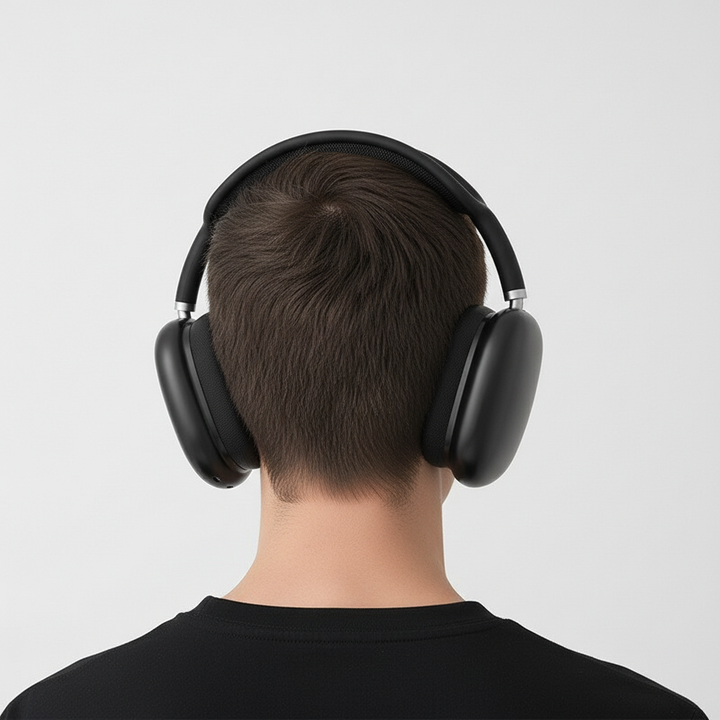 Draadloze over-ear koptelefoon met intuïtieve bedieningsknoppen aan de zijkant voor volume en nummers.