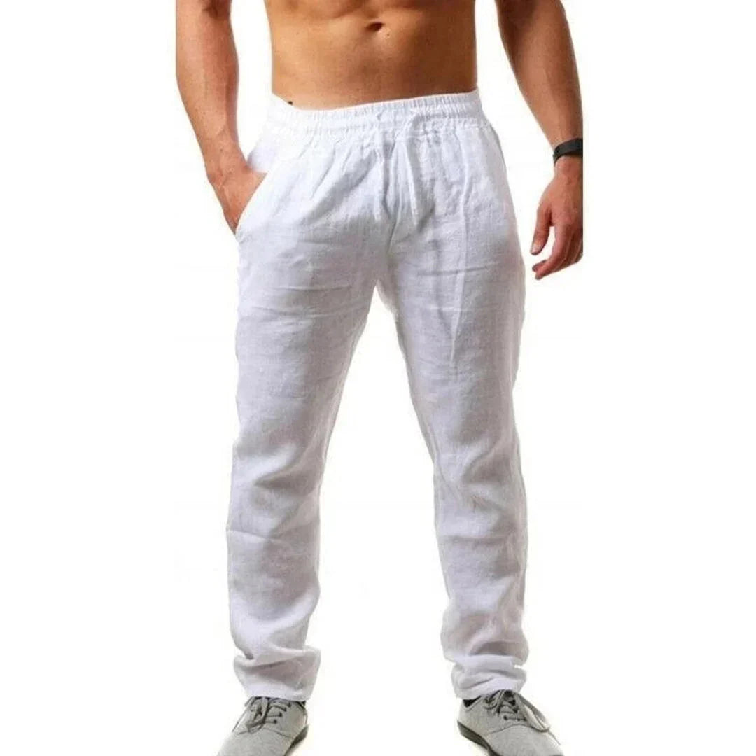 Comfortabele linnen herenbroek met elastische tailleband, ideaal voor strand en zomer, biedt ultiem draaggemak.