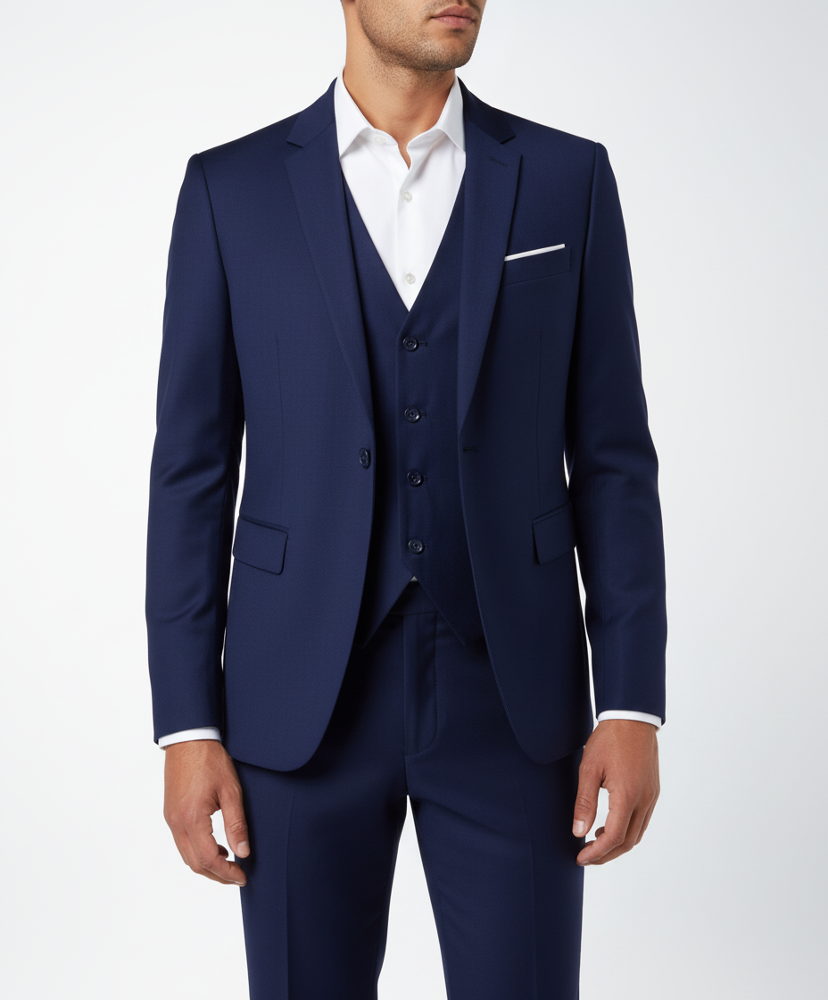 De onderdelen van het Frederik driedelig herenpak: chique colbert, passend gilet en elegante pantalon. Tijdloze mode.