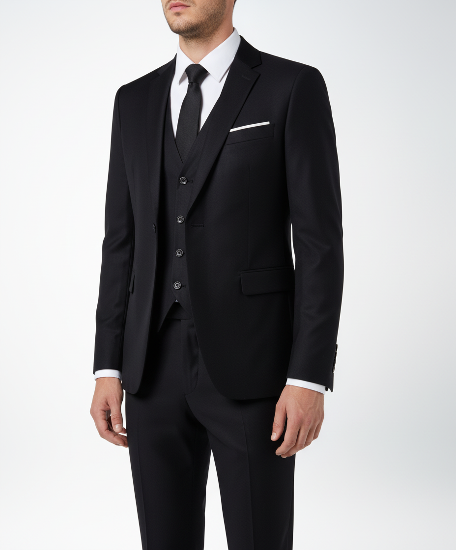 Stijlvol slimfit Frederik herenpak. Perfect voor de moderne man, met gilet, colbert en pantalon voor een zakelijke look.