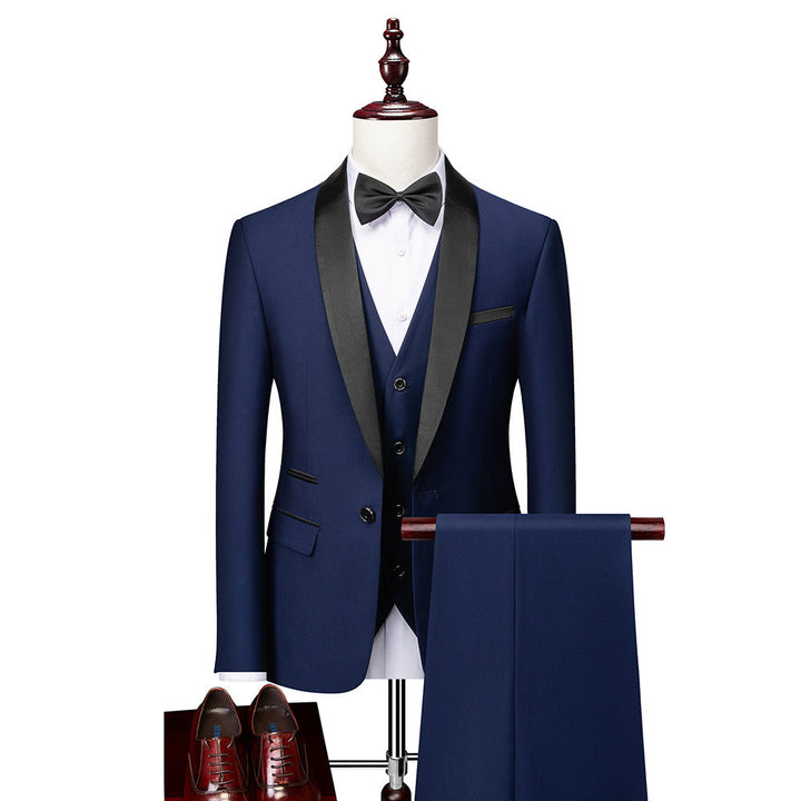 Patrick slim-fit trouwpak voor heren, een complete outfitset met colbert, gilet en pantalon voor de bruidegom.