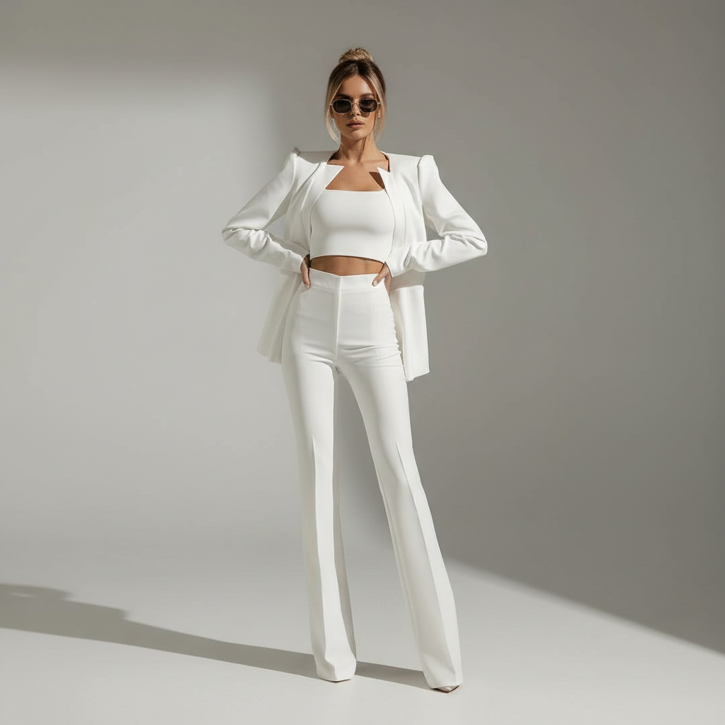 Elegante damesblazer, onderdeel van driedelig pak met rok & top, perfect voor zakelijke look.