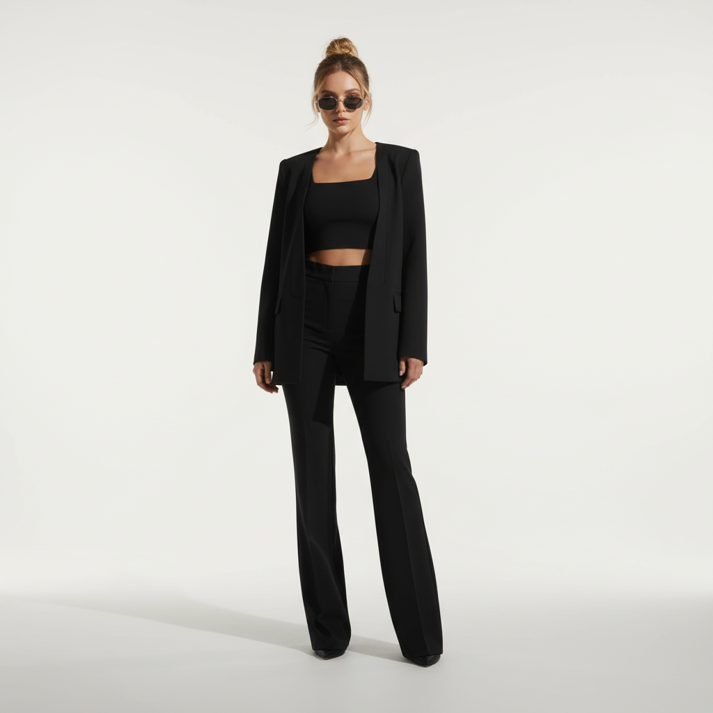Dames outfitset: driedelige blazer, top & rok, afzonderlijk of samen te dragen voor diverse chique gelegenheden.