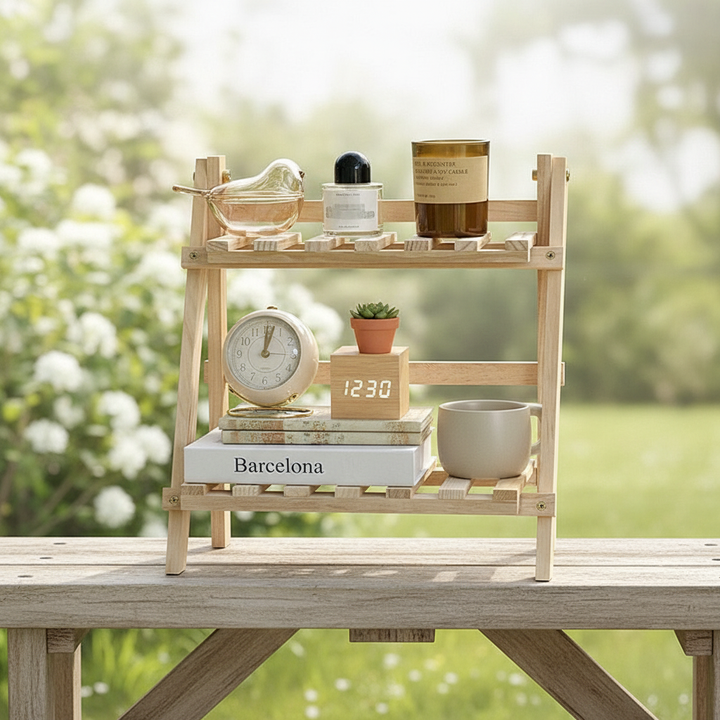 Stijlvolle houten bureau organizer voor een opgeruimd kantoor of studeerkamer, perfect voor opbergen.