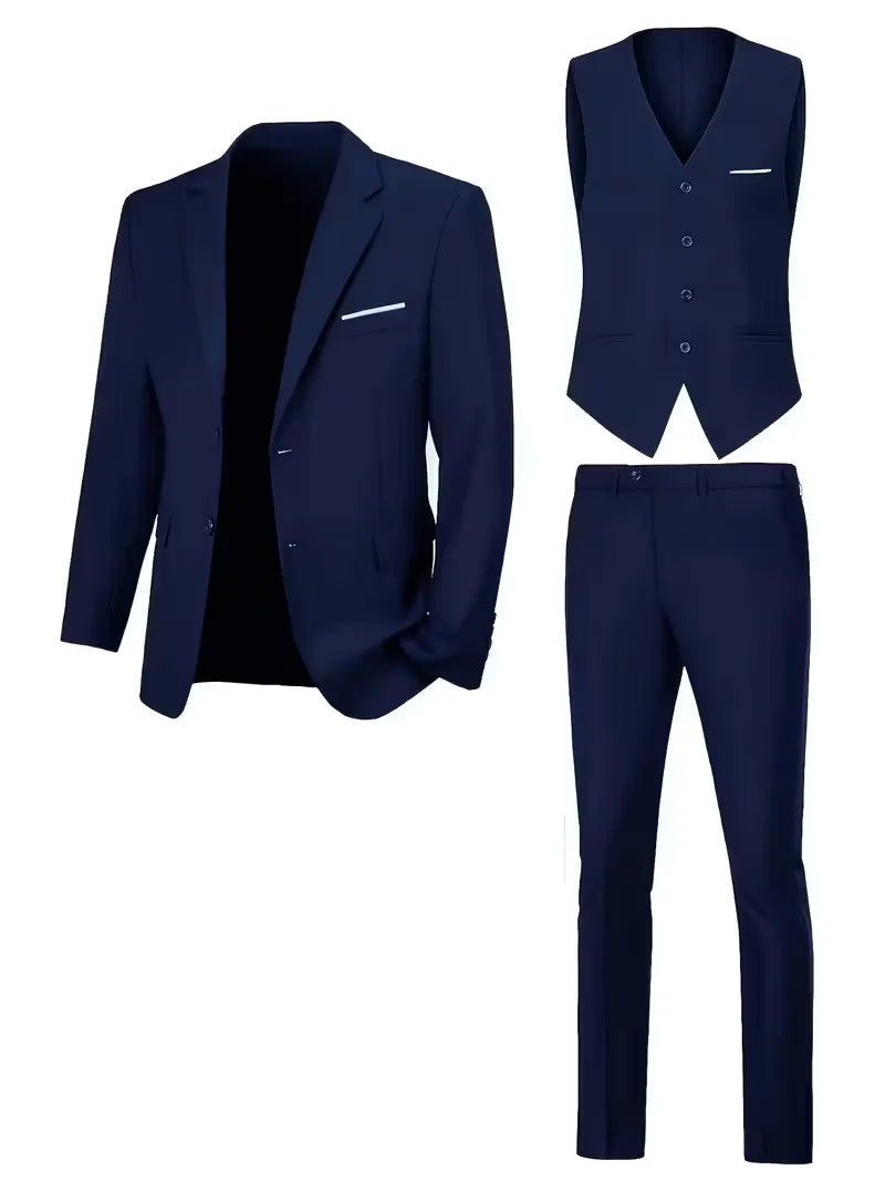 Ultiem elegant herenpak, driedelig slim fit, met een chique glanzende look, voor de veeleisende man.