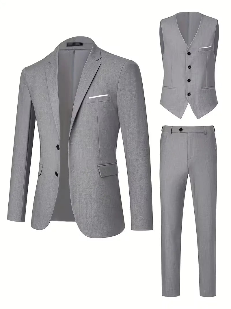 Driedelig herenpak met een luxueuze glanzende afwerking, slim fit, geschikt voor elke formele viering.