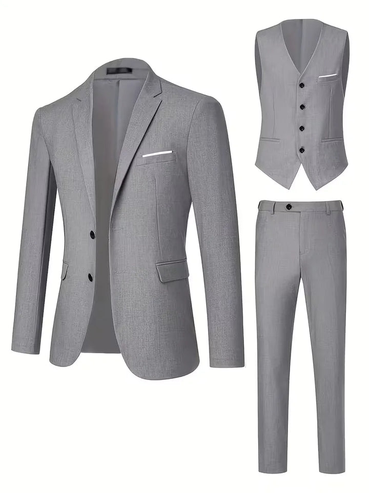 Driedelig herenpak met een luxueuze glanzende afwerking, slim fit, geschikt voor elke formele viering.