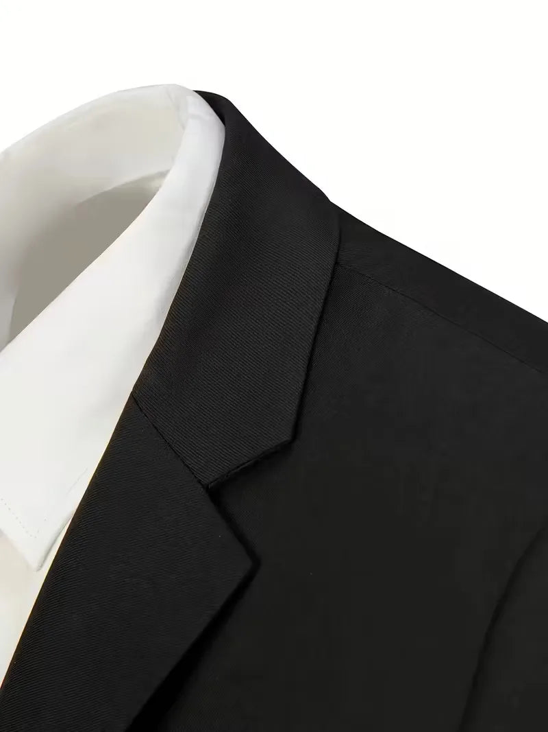 Een tijdloos driedelig herenpak, slim fit en glanzend, voor een onberispelijke en chique uitstraling.