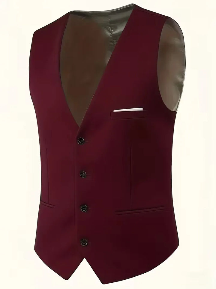 Zakelijk herenpak, driedelig slim fit met een verfijnde glans, straalt professionaliteit uit.
