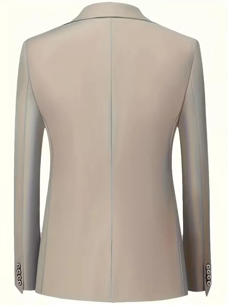 Moderne slim fit driedelige kostuum voor heren, glanzend en perfect voor feestelijke gelegenheden.
