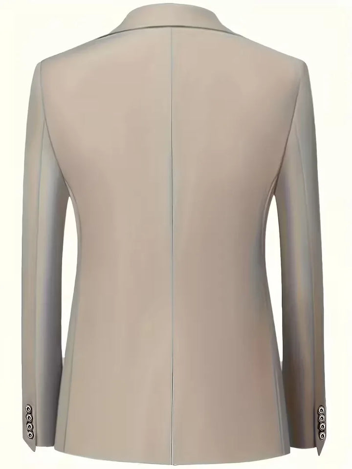 Moderne slim fit driedelige kostuum voor heren, glanzend en perfect voor feestelijke gelegenheden.