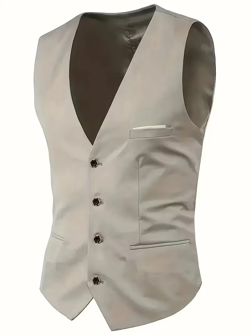 Formeel heren vest, onderdeel van een driedelig slim fit pak met subtiele glans, perfect voor bruiloften.