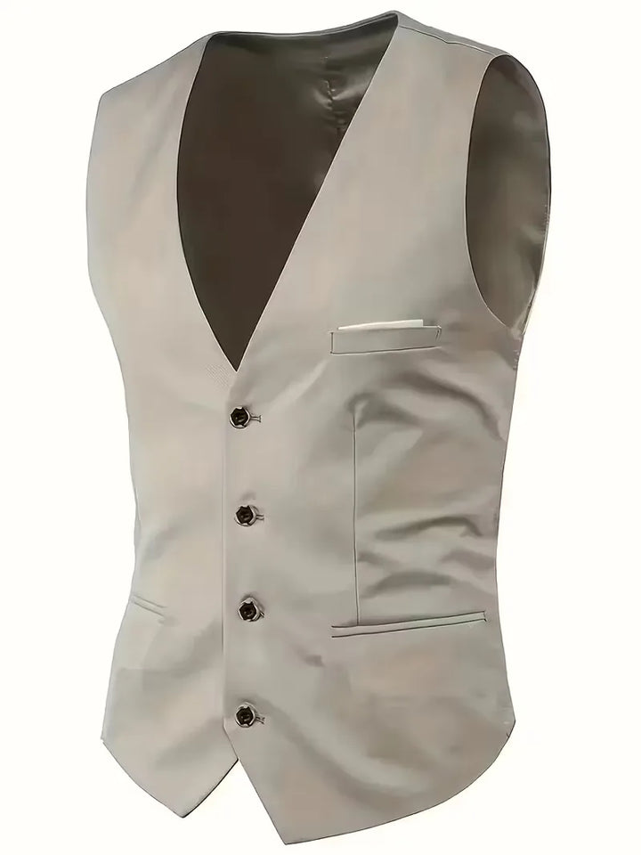 Formeel heren vest, onderdeel van een driedelig slim fit pak met subtiele glans, perfect voor bruiloften.