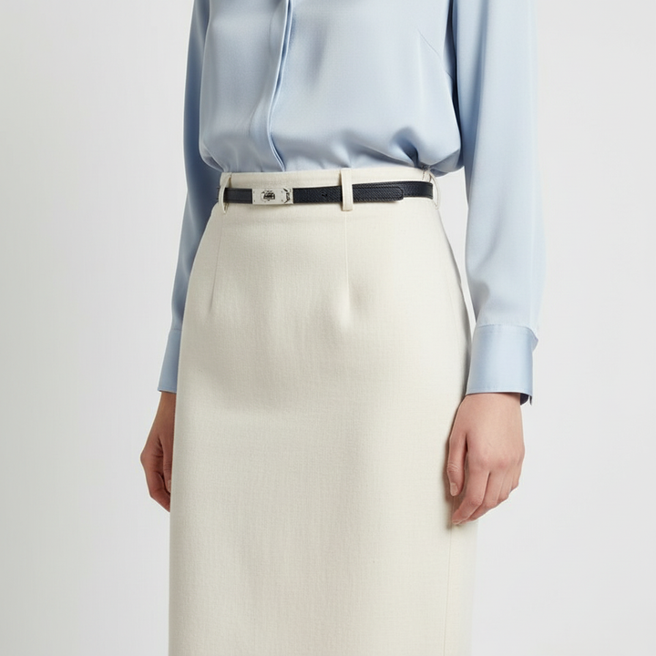 Trendy dames riem, dun en verstelbaar. Slanke taille ceintuur, minimalistisch mode accessoire.
