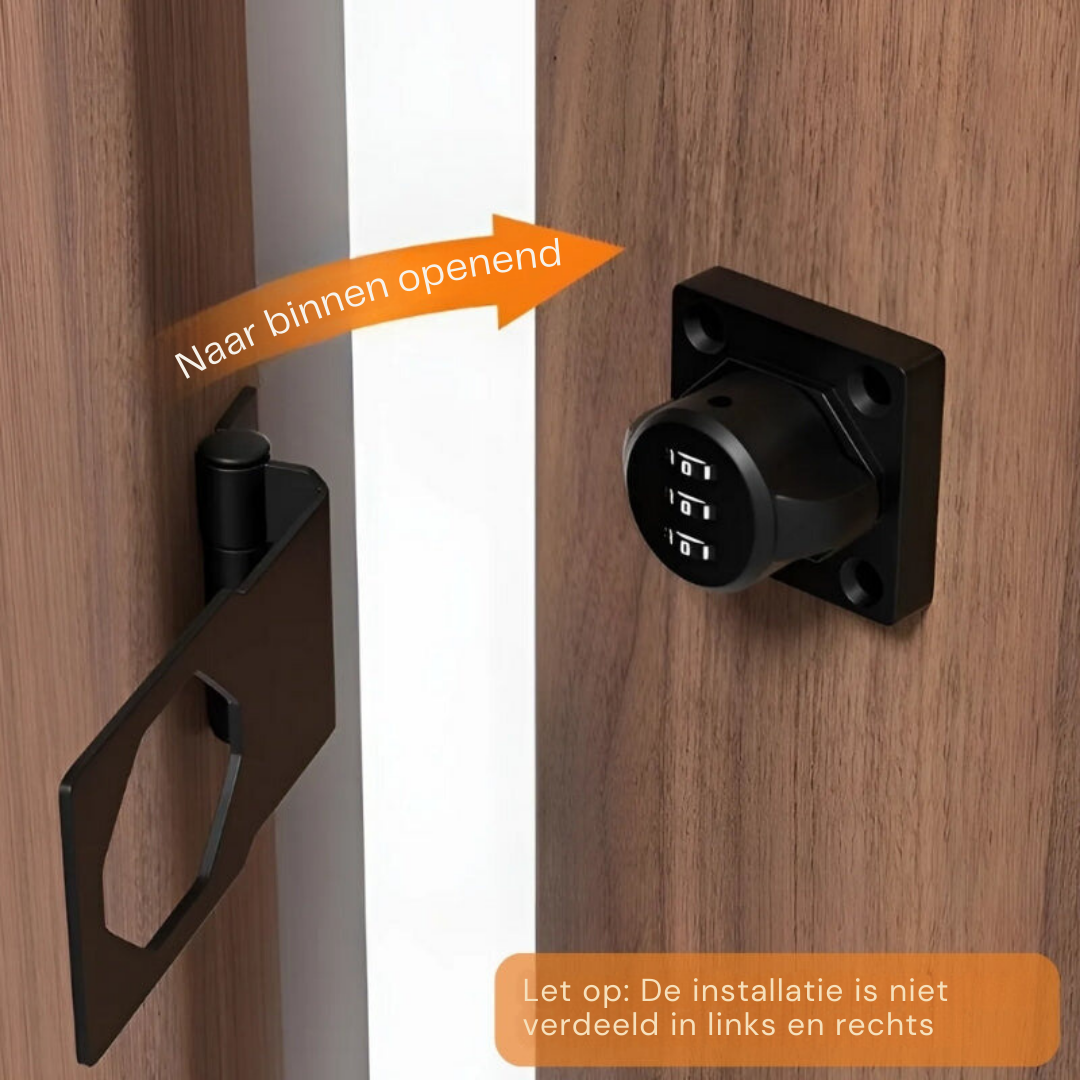 Zwart cijferslot van metaal voor meubelbeveiliging. Dit combinatieslot is sleutelloos en ideaal voor kasten in huis of kantoor.