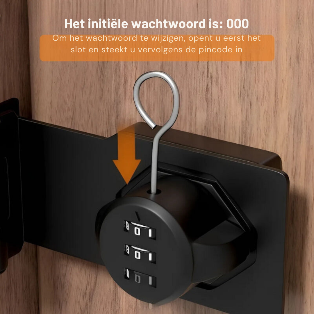 Modern sleutelloos combinatieslot in zwart en zilver metaal. Veilige huisbeveiliging voor kasten en laden. Gemakkelijk te installeren.