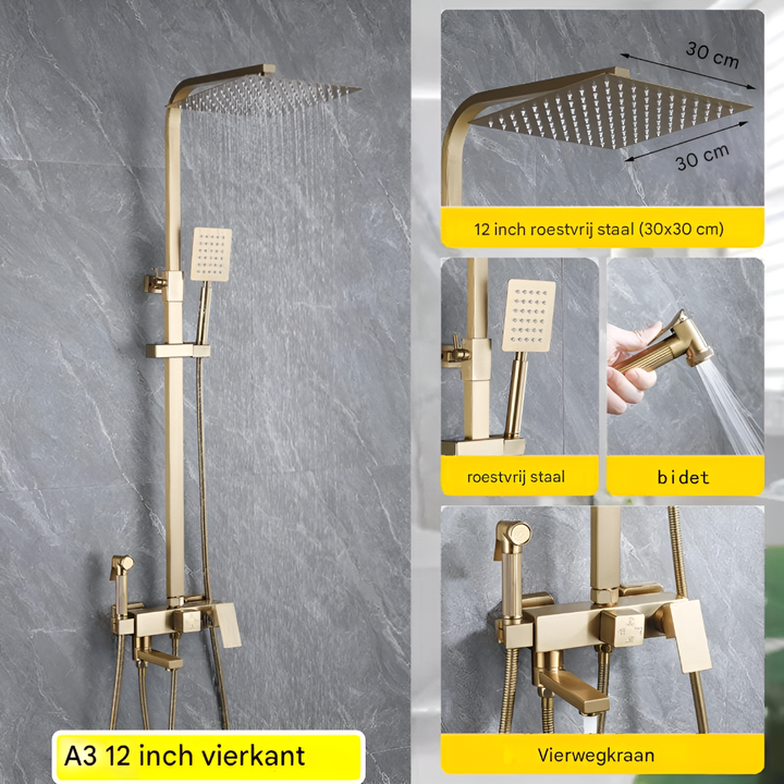 Luxe regendoucheset matzwart met mengkraan, hoofddouche en handdouche, perfect voor moderne badkamer wellness.