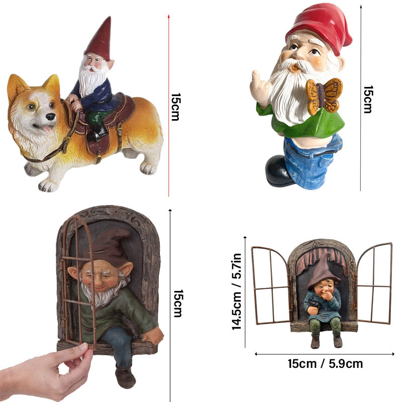 Tuindwerg beeldje van hars, ideaal voor kerst decoratie of als speels figuur buiten.