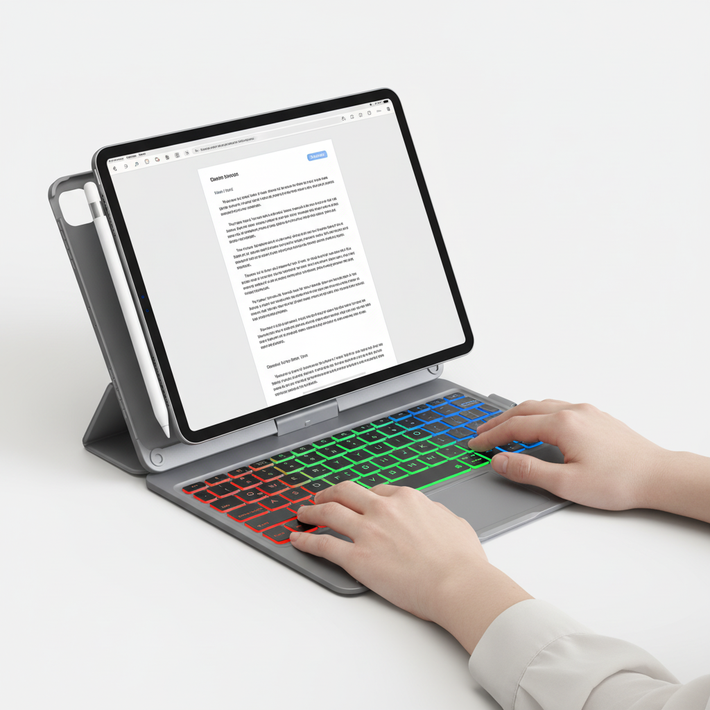 Productieve iPad toetsenbordhoes met QWERTY Bluetooth, ideaal voor werk & studie. Volledige bescherming en comfort.