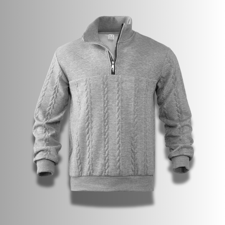 Zachte heren trui van premium merinowol met ritskraag, ideaal voor winter, lente en herfst.