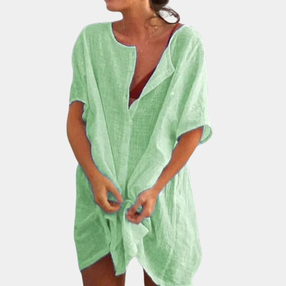 Comfortabele linnenblend strandtuniek voor dames, luchtige coverup en zomerjurk voor ontspannen vakantie.