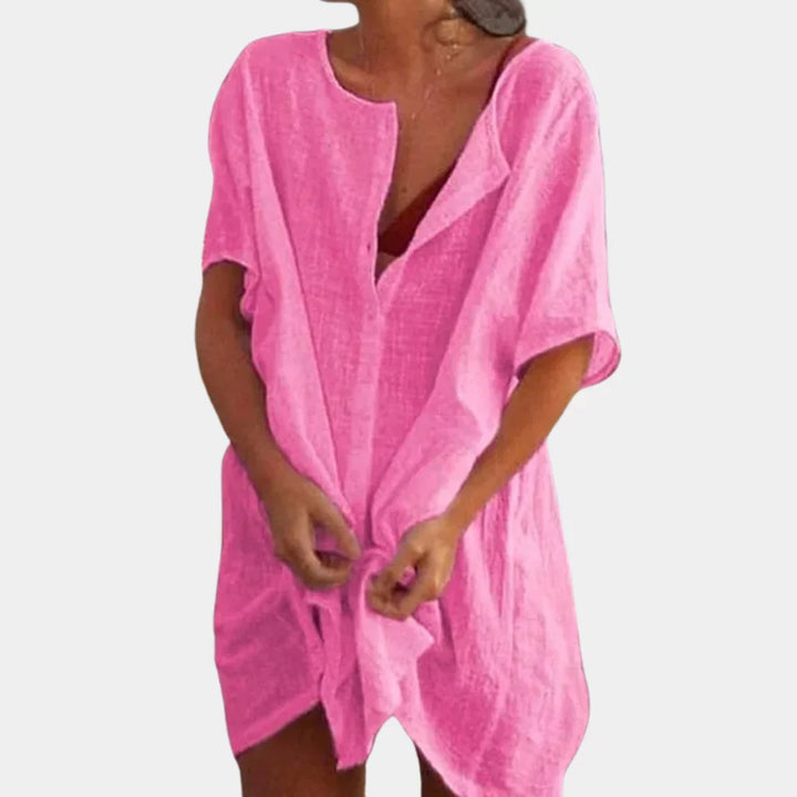 Hoymans linnenblend strandtuniek voor dames, een elegante en luchtige zomerjurk, perfecte dameskleding voor het strand.