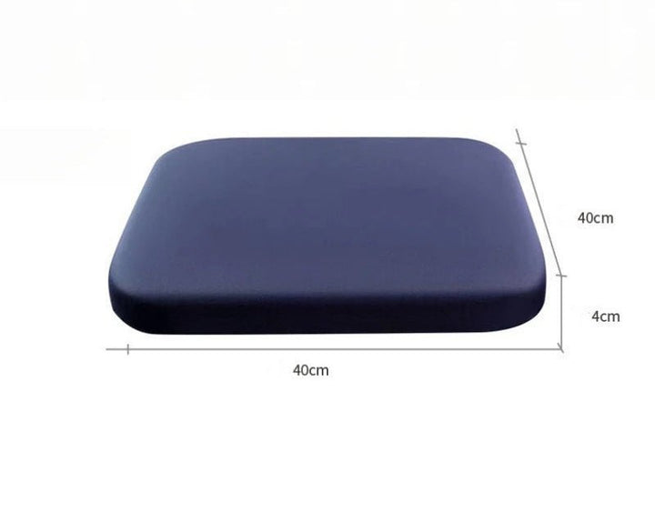 Doorsnede van geheugenfoam zitkussen, illustreert ergonomische opbouw voor optimaal comfort, houding en welzijn.