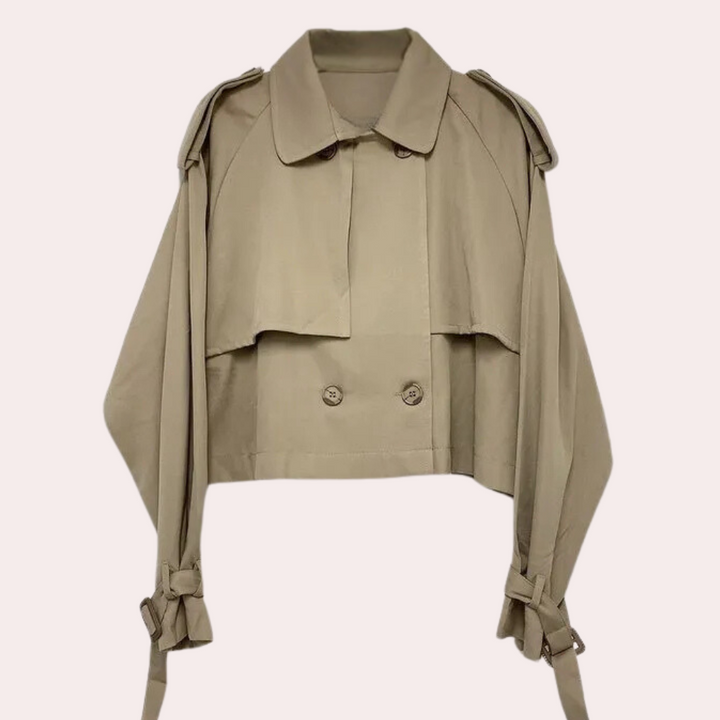 Zwarte korte damesjas Sienna, een moderne en veelzijdige overgangsjas voor een casual of chique look.