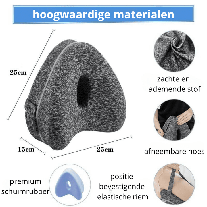 Ergonomisch ZenEase heupkussen voor pijnverlichting bij rug- en heupklachten; verbetert nachtrust & postuur.